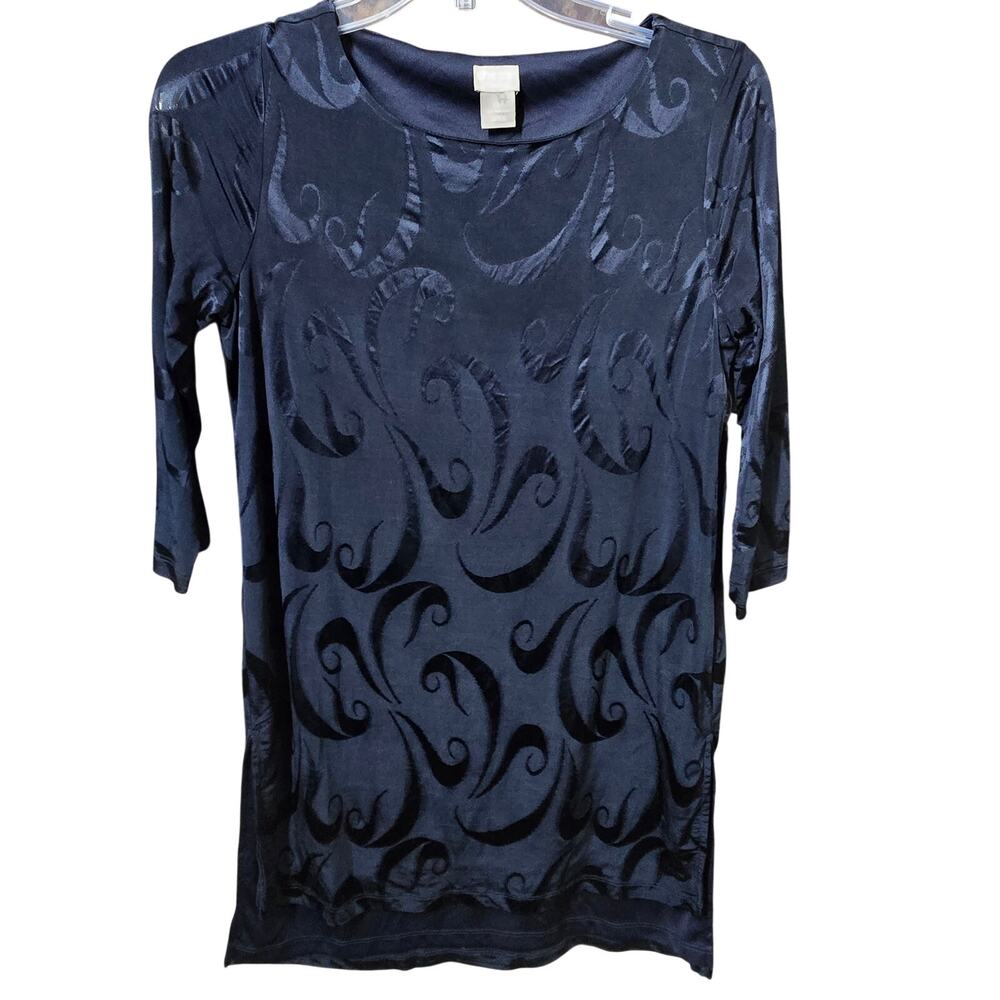 Chico’s Travelers Tunic Paisley Jacquard Long Sleeve Size 0P 4/6P NWT